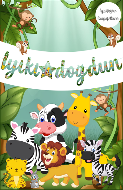 Safari Temalı İyiki Doğdun Kaligrafi Banner
