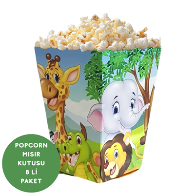 Safari Temalı Popcorn Mısır Kutusu 8 li Paket