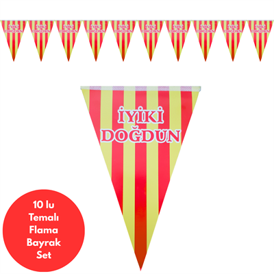 Sarı Kırmızı Taraftar İyiki Doğdun Temalı Flama Bayrak Set Süs
