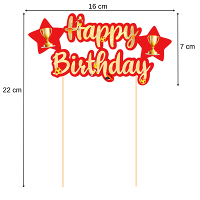 Sarı Kırmızı Taraftar Temalı Happy Birthday Kaligrafi Pasta Üstü Süs