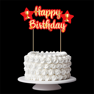 Sarı Kırmızı Taraftar Temalı Happy Birthday Kaligrafi Pasta Üstü Süs