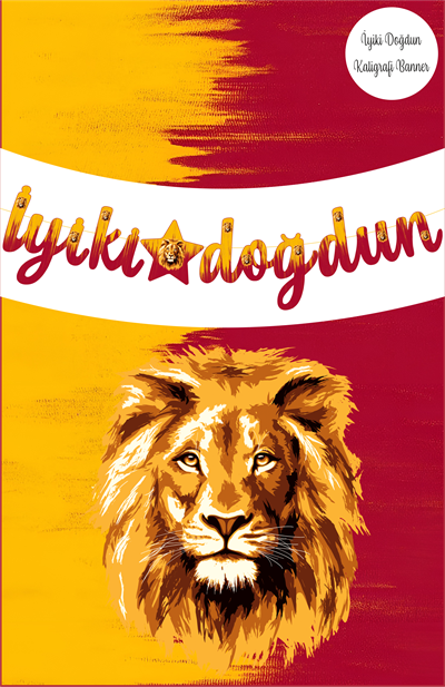 Sarı Kırmızı Taraftar Temalı İyiki Doğdun Kaligrafi Banner