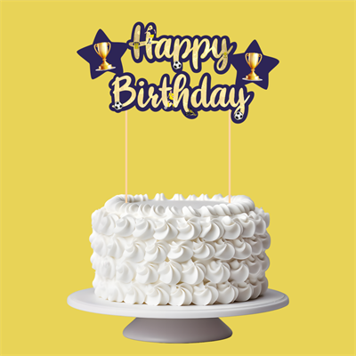 Sarı Lacivert Taraftar Temalı Happy Birthday Kaligrafi Pasta Üstü Süs