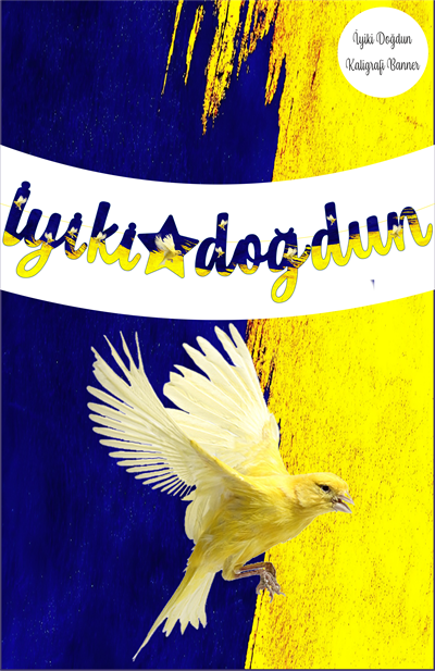 Sarı Lacivert Taraftar Temalı İyiki Doğdun Kaligrafi Banner