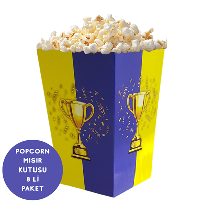 Sarı Lacivert Taraftar Temalı Popcorn Mısır Kutusu 8 li Paket