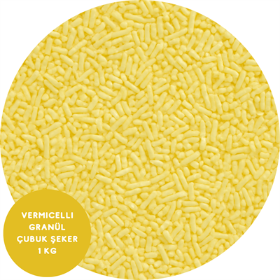 Sarı Renkli Vermicelli Şeker 1 Kg – Pasta & Tatlı Süsleme Şekeri (Çubuk Şeker)
