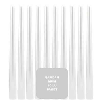 Sedef Renkli Şamdan Mum 10 Lu Paket 25 cm