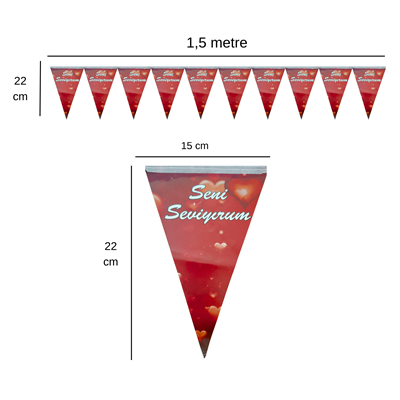 Seni Seviyorum Temalı Flama Bayrak Set Süs