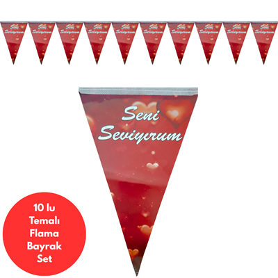 Seni Seviyorum Temalı Flama Bayrak Set Süs