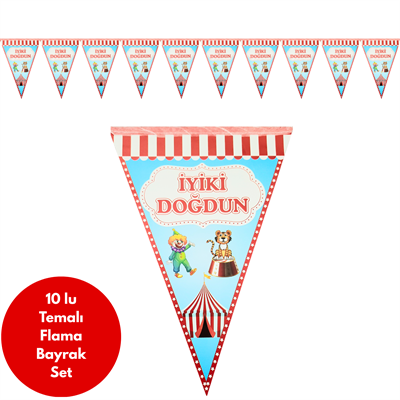 Sirk Temalı İyiki Doğdun Flama Bayrak Set Süs