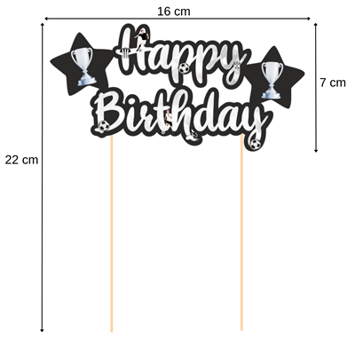 Siyah Beyaz Taraftar Temalı Happy Birthday Kaligrafi Pasta Üstü Süs