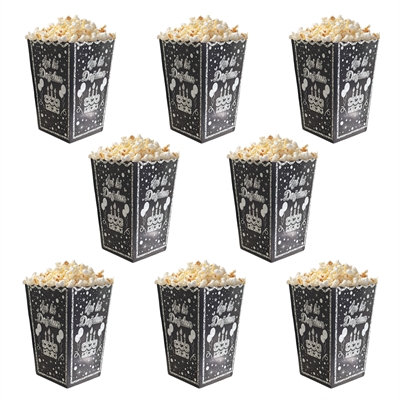 Siyah Gümüş İyiki Doğdun Temalı Popcorn Mısır Kutusu 8 li Paket