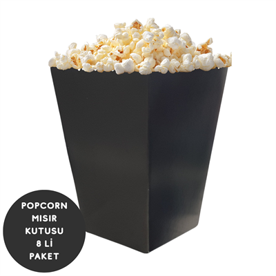 Siyah Renkli Popcorn Mısır Kutusu 8 li Paket