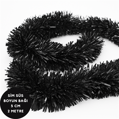 Siyah Renkli Sim Süs Boyun Bağı – Yılbaşı ve Parti Simi (Tekli) 2 Metre