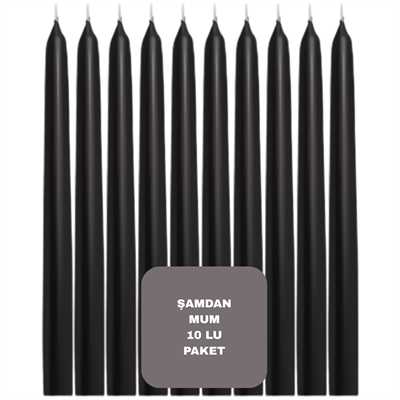 Siyah Renkli Şamdan Mum 10 Lu Paket 25 cm