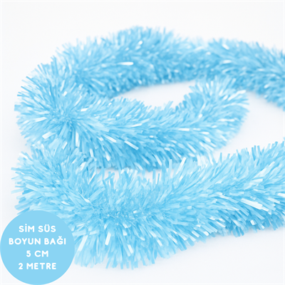Soft Mavi Renkli Sim Süs Boyun Bağı – Yılbaşı ve Parti Simi (Tekli) 2 Metre