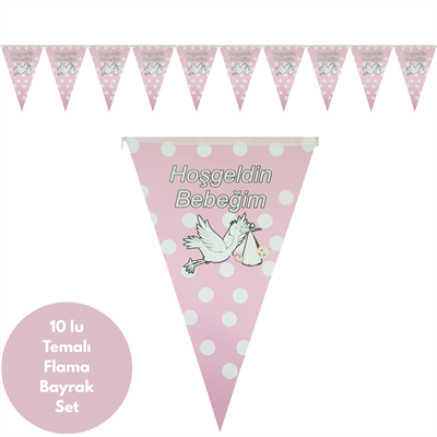 Soft Pembe Hoş geldin Bebeğim Flama Bayrak Set Süs