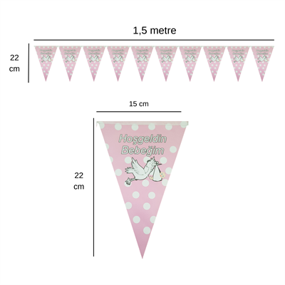 Soft Pembe Hoş geldin Bebeğim Flama Bayrak Set Süs