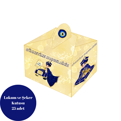 Sünnetime Hoşgeldiniz Temalı Altın Renkli Lokum ve Şeker Kutusu 25 Adet