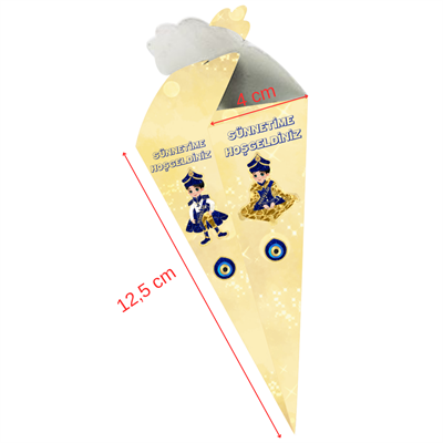 Sünnetime Hoşgeldiniz Temalı Altın Renkli Lokum ve Şeker Külahı - Mevlit Külahı 25 Adet