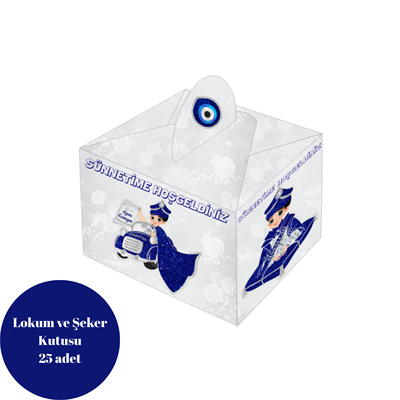 Sünnetime Hoşgeldiniz Temalı Gümüş Renkli Lokum ve Şeker Kutusu 25 Adet