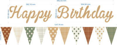 Sütlü Kahve Happy Birthday Kaligrafi Banner ve Desenli Flama Set