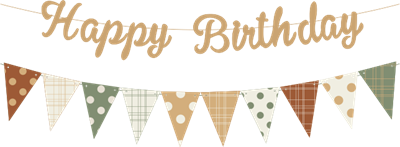 Sütlü Kahve Happy Birthday Kaligrafi Banner ve Desenli Flama Set