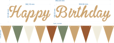 Sütlü Kahve Happy Birthday Kaligrafi Banner ve Düz Renk Flama Set