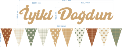Sütlü Kahve İyi ki Doğdun Kaligrafi Banner ve Desenli Flama Set