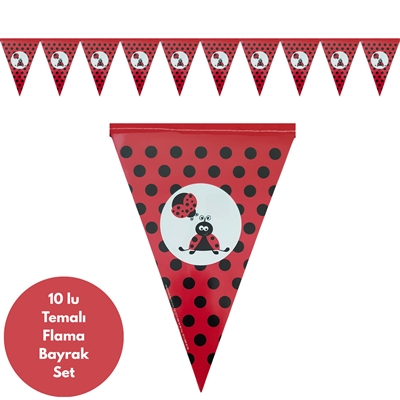Uğur Böcekli Flama Bayrak Set Süs