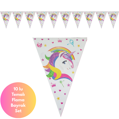 Unicorn Flama Bayrak Set Süs