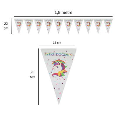 Unicorn İyiki Doğdun Temalı Flama Bayrak Set Süs