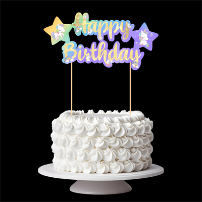 Unicorn Temalı Happy Birthday Kaligrafi Pasta Üstü Süs