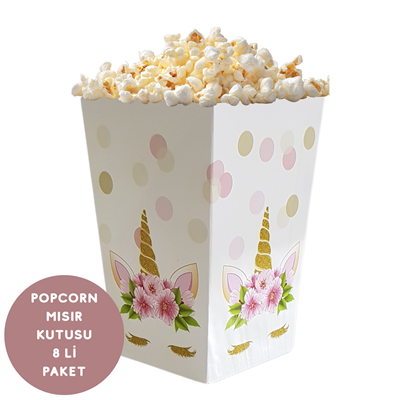 Unicorn Temalı Popcorn Mısır Kutusu 8 li Paket