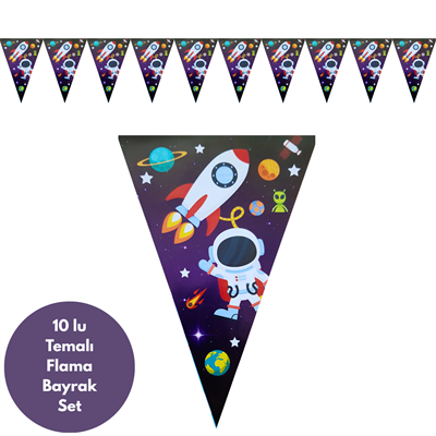 Uzay Temalı Flama Bayrak Set Süs