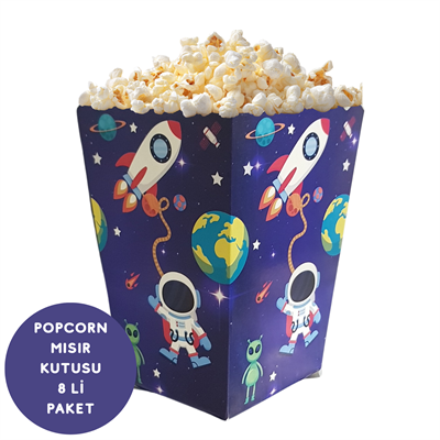 Uzay Temalı Popcorn Mısır Kutusu 8 li Paket