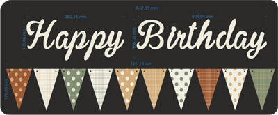 Vanilya Happy Birthday Kaligrafi Banner ve Desenli Flama Set