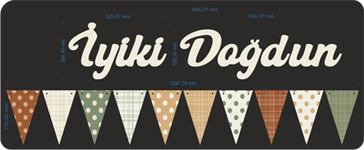 Vanilya İyi ki Doğdun Kaligrafi Banner ve Desenli Flama Set