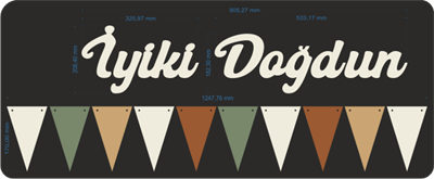 Vanilya İyi ki Doğdun Kaligrafi Banner ve Düz Renk Flama Set