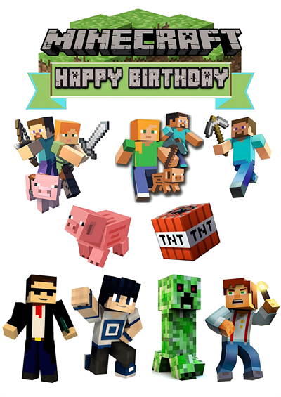 Yenilebilir Şekerli Kağıt Baskısı Cupcake ve Pasta Resim Baskı Minecraft Temalı 10