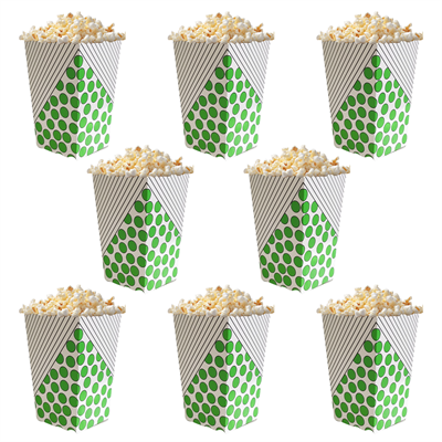 Yeşil Puanlı ve Çizgili Popcorn Mısır Kutusu 8 li Paket