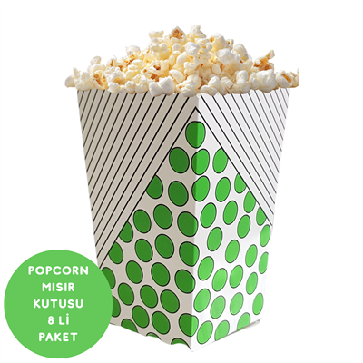 Yeşil Puanlı ve Çizgili Popcorn Mısır Kutusu 8 li Paket