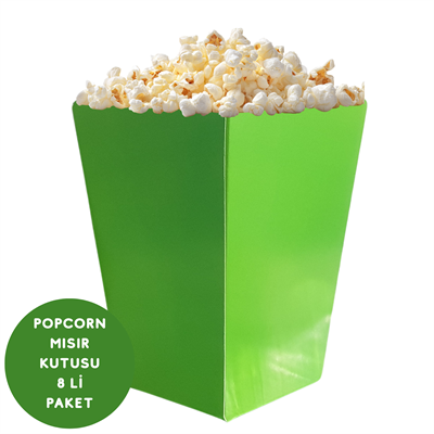 Yeşil Renkli Popcorn Mısır Kutusu 8 li Paket
