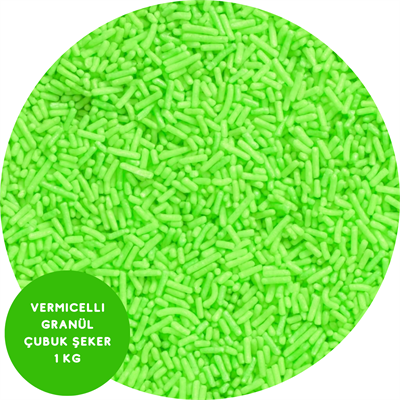 Yeşil Renkli Vermicelli Şeker 1 Kg – Pasta & Tatlı Süsleme Şekeri (Çubuk Şeker)