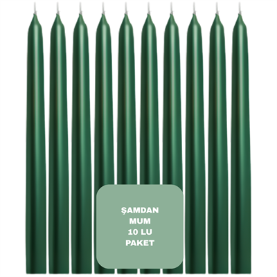 Yeşil Renkli Şamdan Mum 10 Lu Paket 25 cm