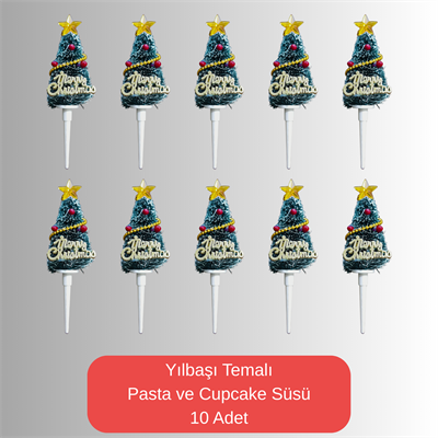 Yılbaşı Ağacı Temalı Yılbaşı 3D Pasta ve Cupcake Süsü - 10 Adet