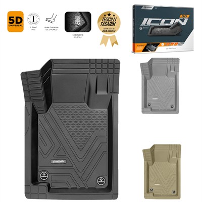 Promats İcon 5D Siyah Üniversal Havuzlu Paspas 5 Parça