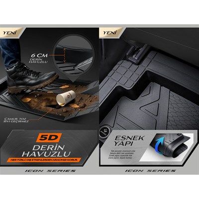 Promats İcon 5D Siyah Üniversal Havuzlu Paspas 5 Parça