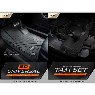 Promats İcon 5D Siyah Üniversal Havuzlu Paspas 5 Parça