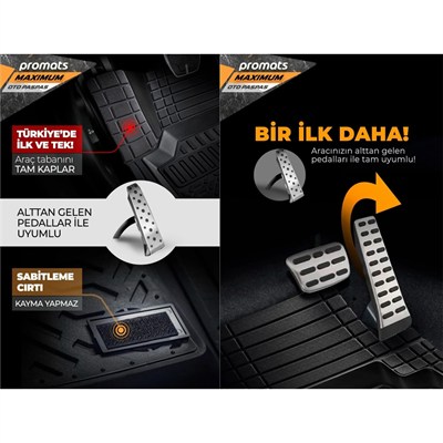 Promats Maximum 4D Siyah Üniversal Havuzlu Paspas 5 Parça